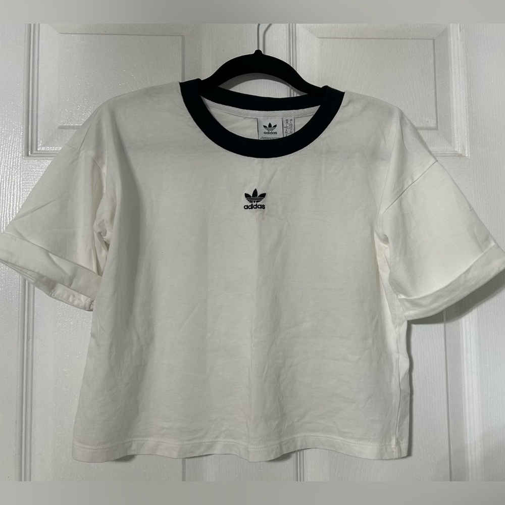 Classic Adidas Women’s White Tee with Black Trim